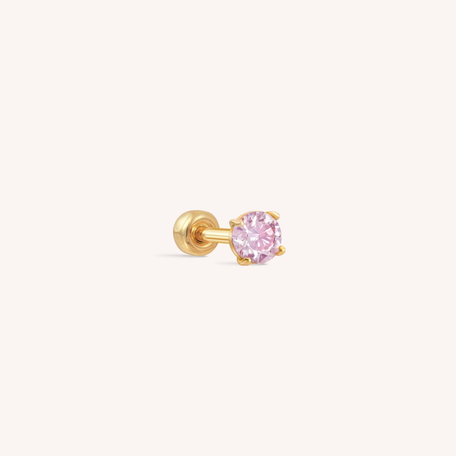 14K Solid Gold Tiny CZ Barbell - Pink