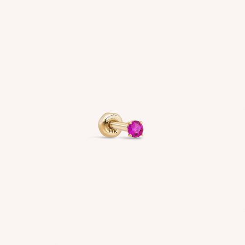 14K Solid Gold Baby CZ Barbell - Ruby