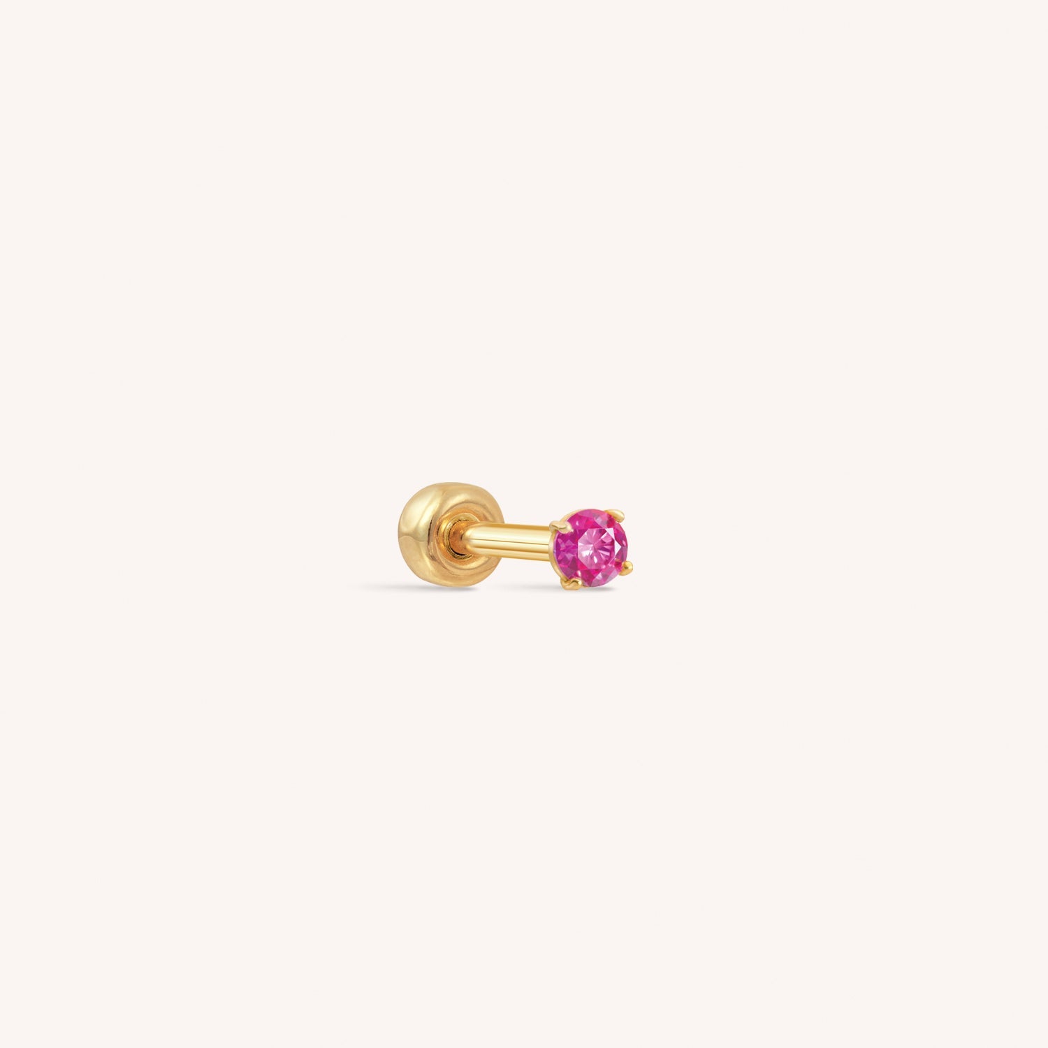 14K Solid Gold Baby CZ Barbell - Ruby