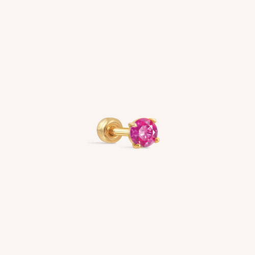 14K Solid Gold Tiny CZ Barbell - Ruby