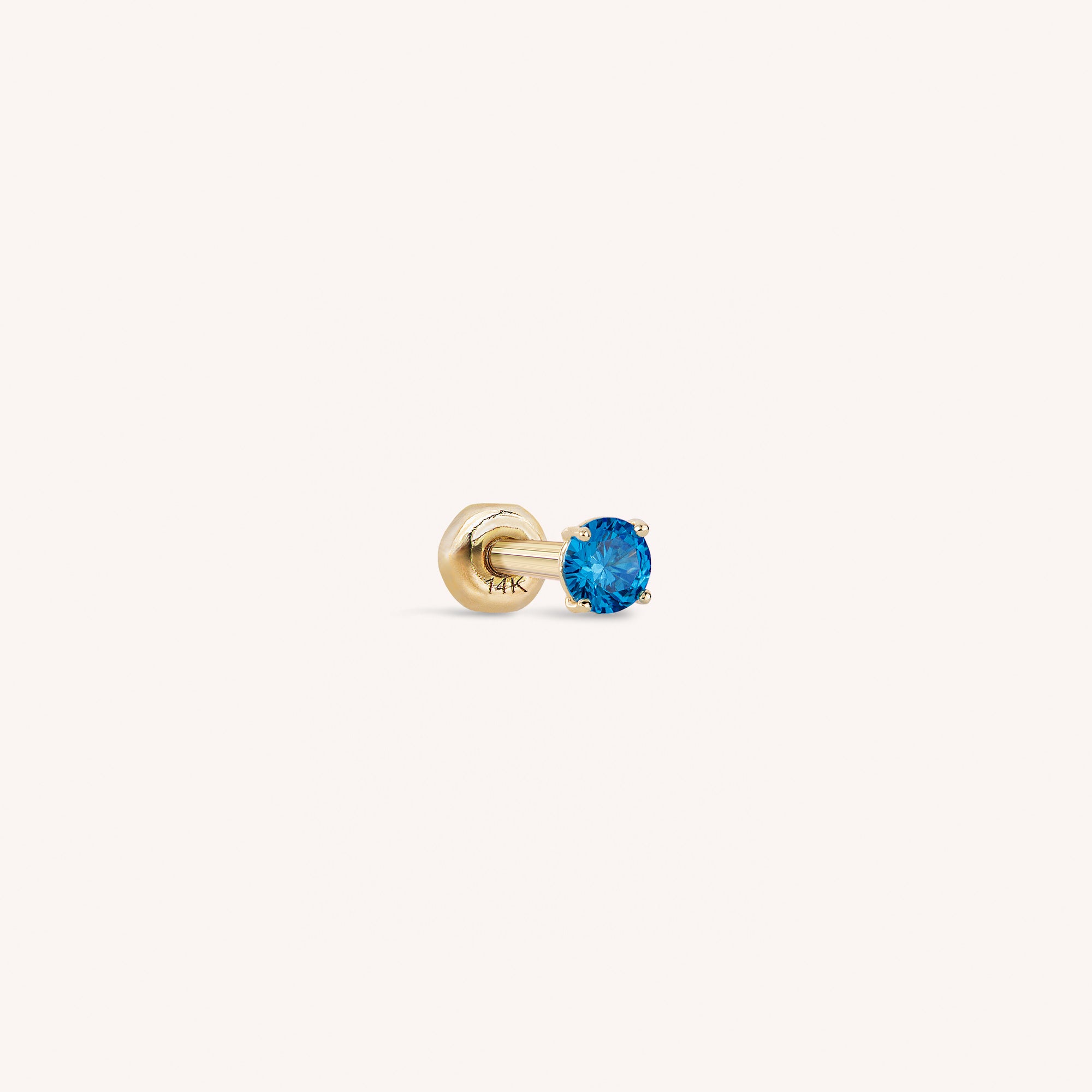 14K Solid Gold Mini CZ Barbell - Blue