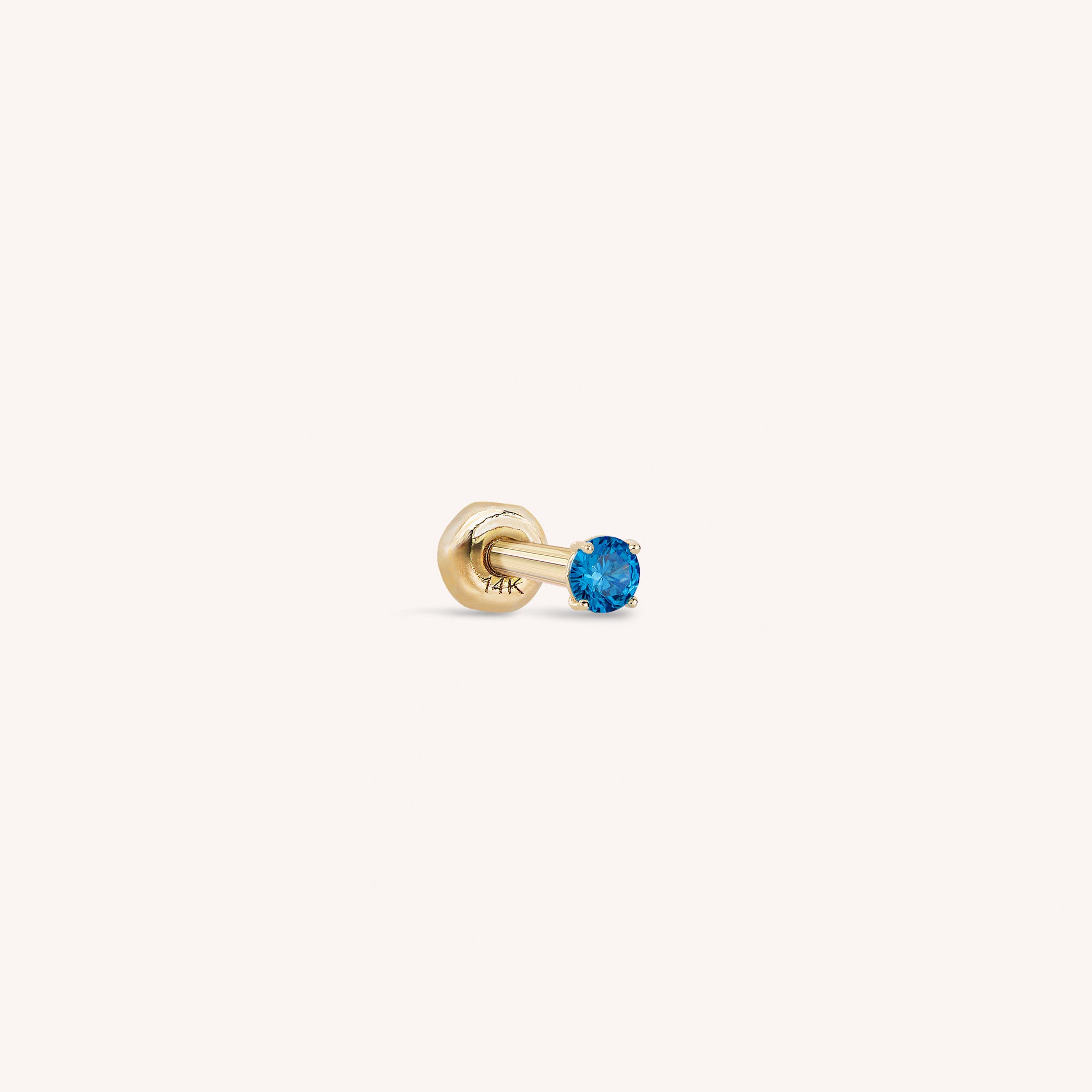 14K Solid Gold Baby CZ Barbell - Blue