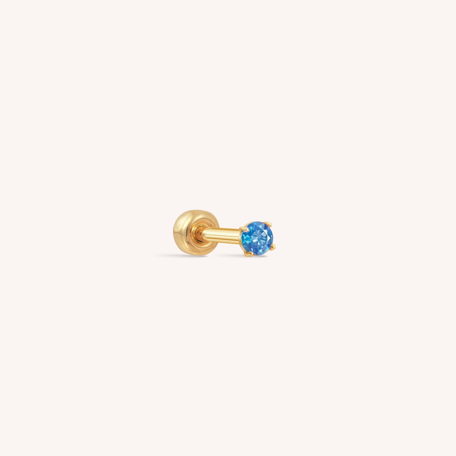 14K Solid Gold Baby CZ Barbell - Blue