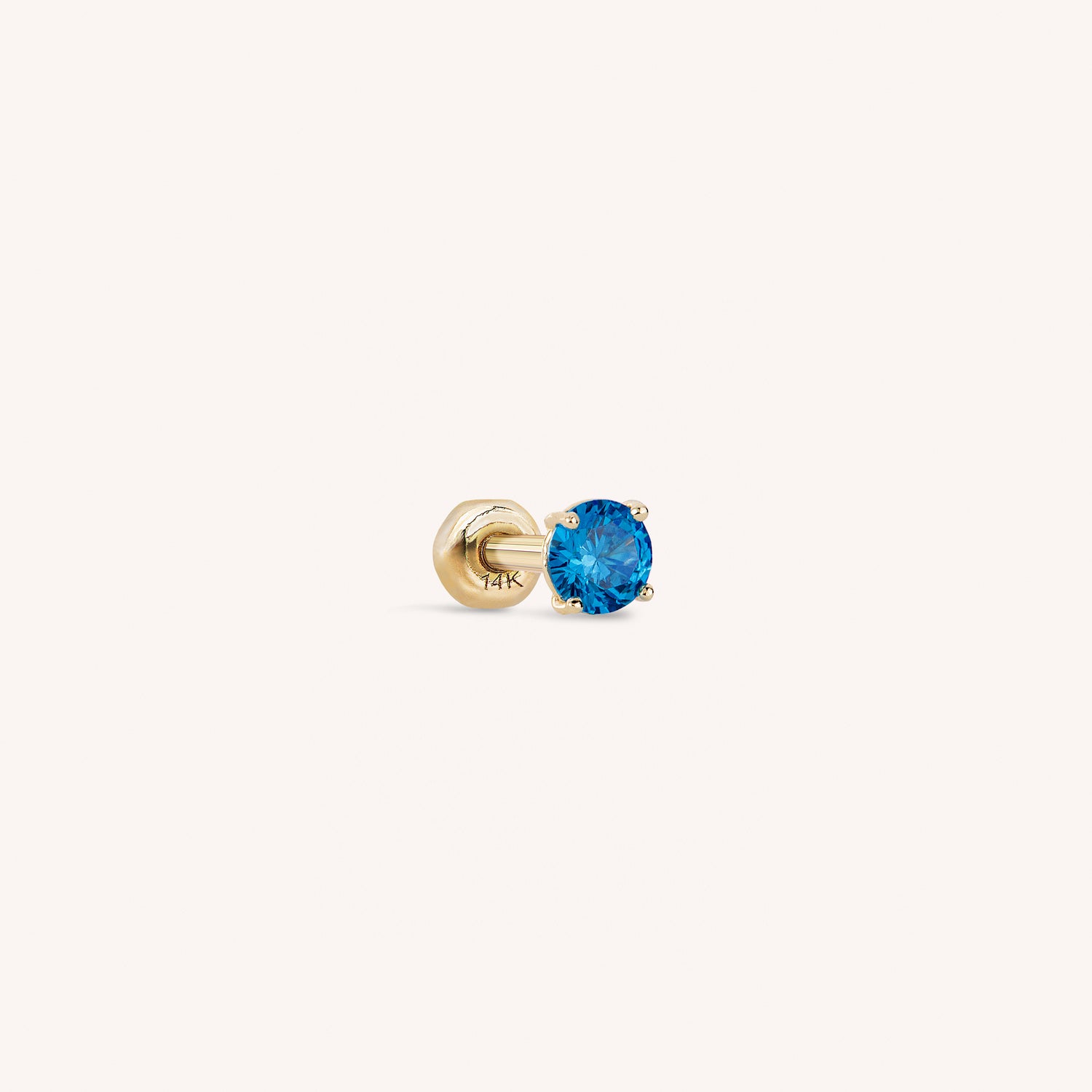 14K Solid Gold Tiny CZ Barbell - Blue