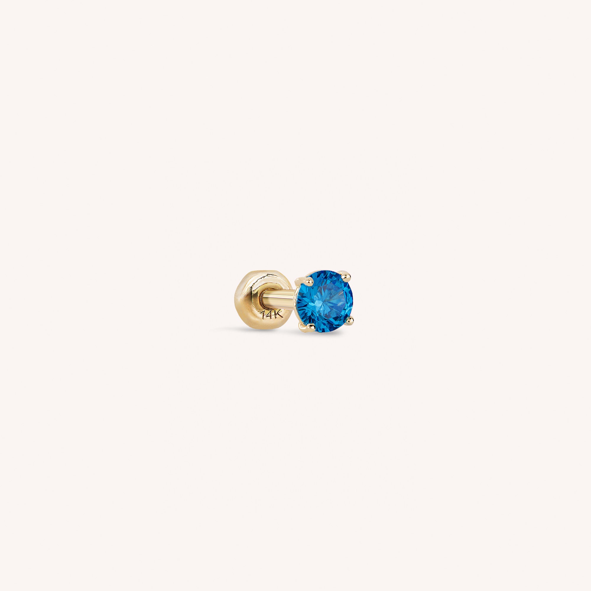 14K Solid Gold Tiny CZ Barbell - Blue