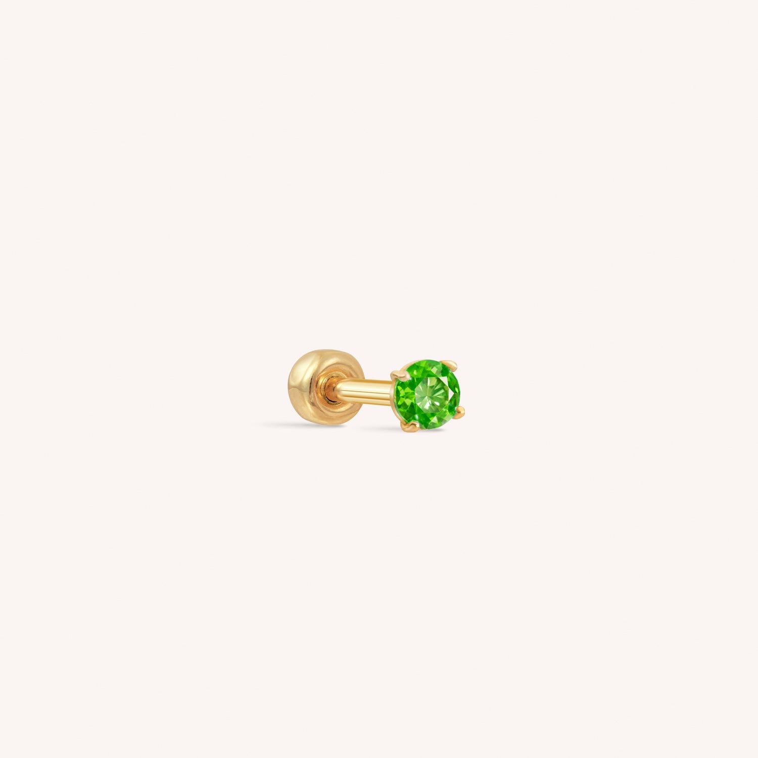 14K Solid Gold Mini CZ Barbell - Emerald