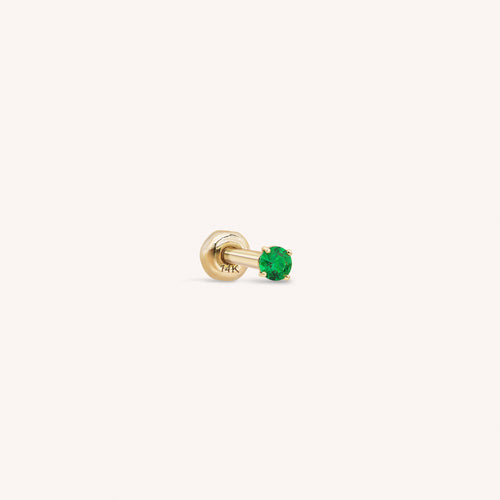 14K Solid Gold Baby CZ Barbell - Emerald