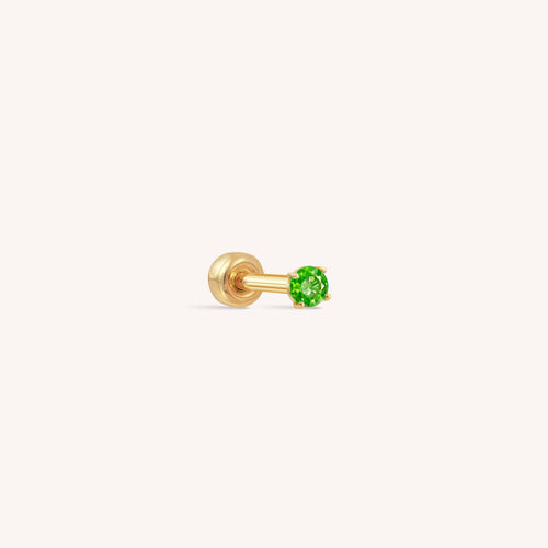 14K Solid Gold Baby CZ Barbell - Emerald