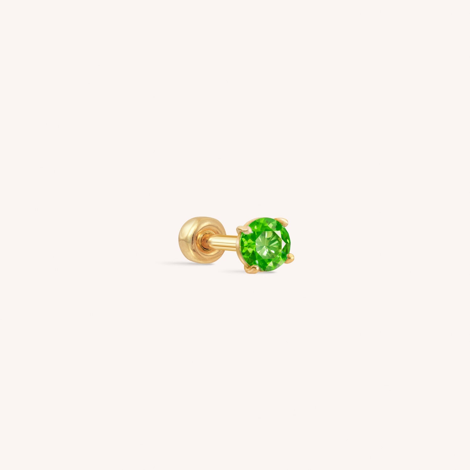 14K Solid Gold Tiny CZ Barbell - Emerald