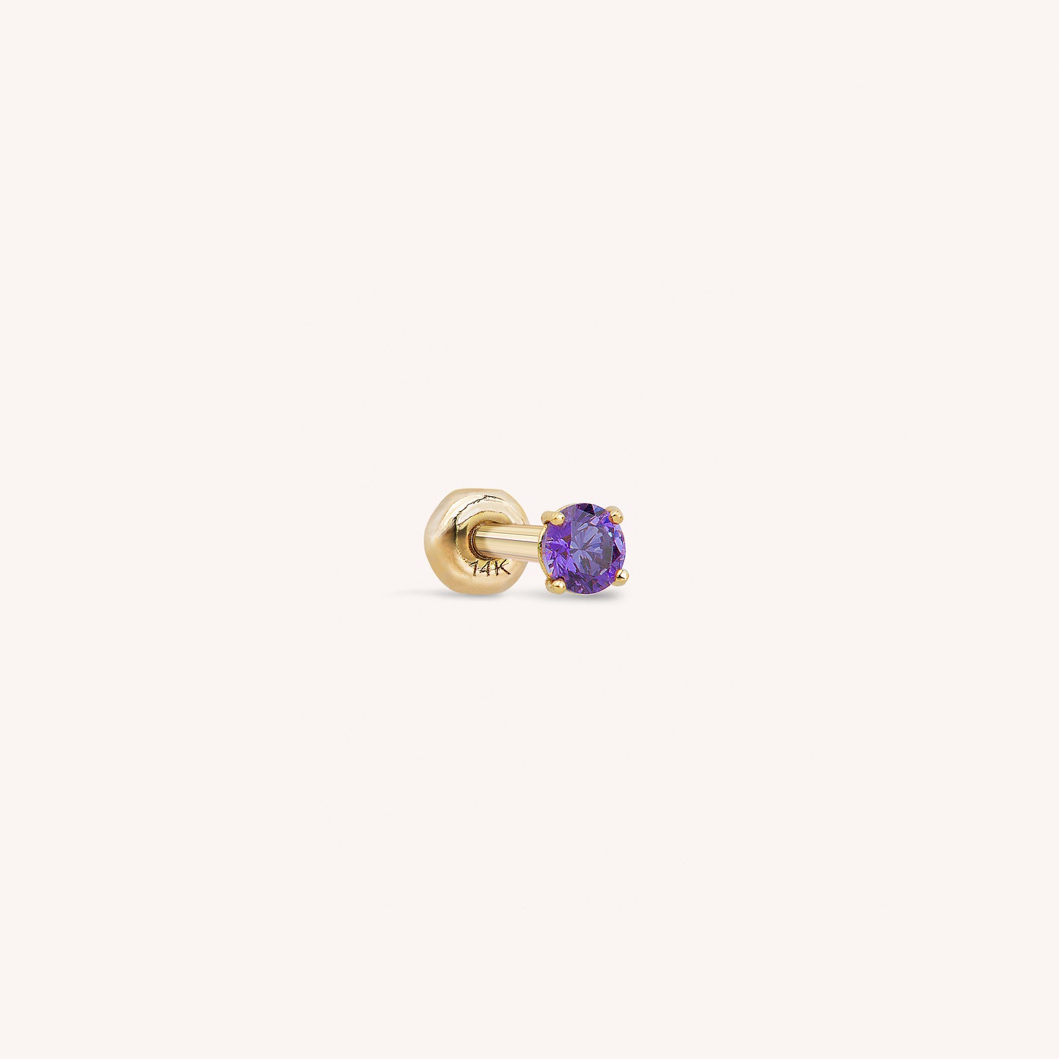 14K Solid Gold Mini CZ Barbell - Purple