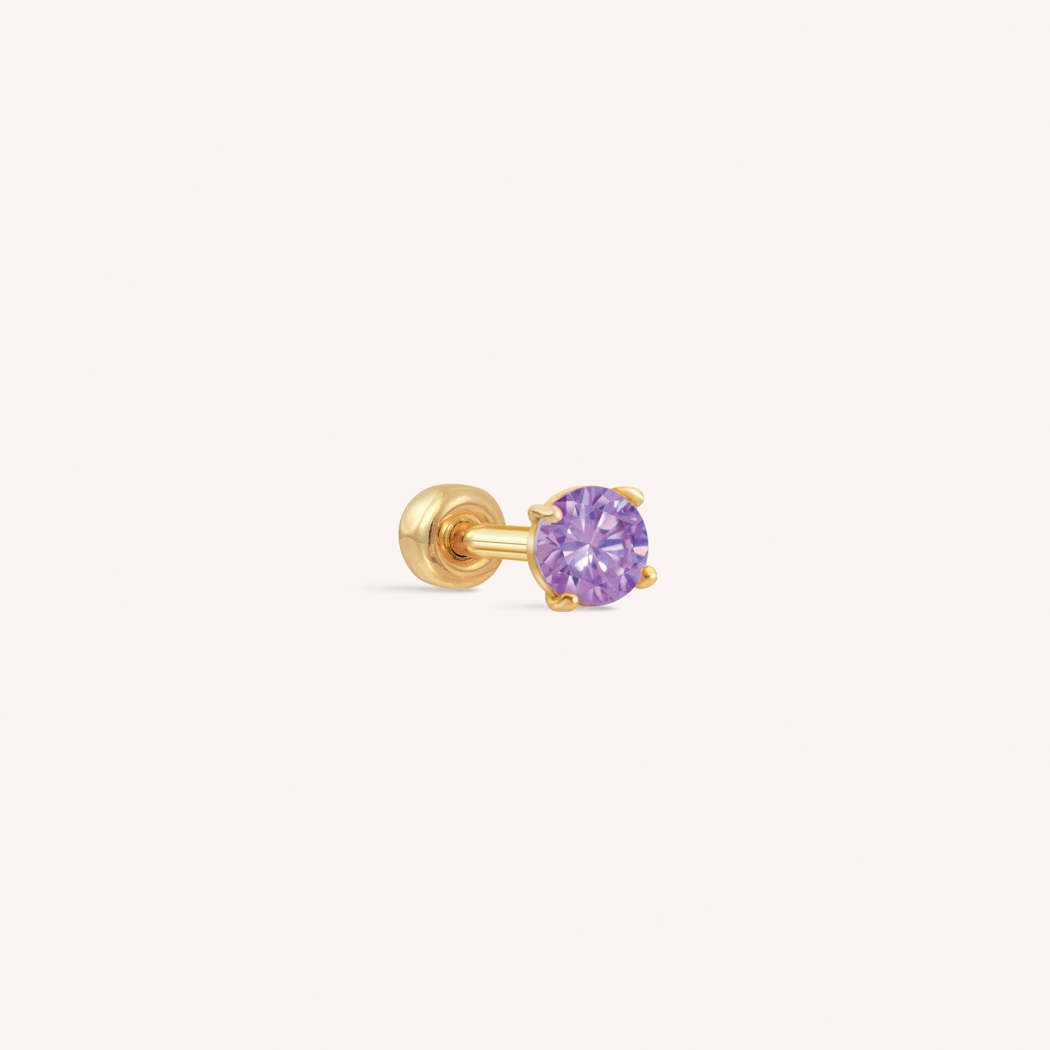 14K Solid Gold Tiny CZ Barbell - Purple