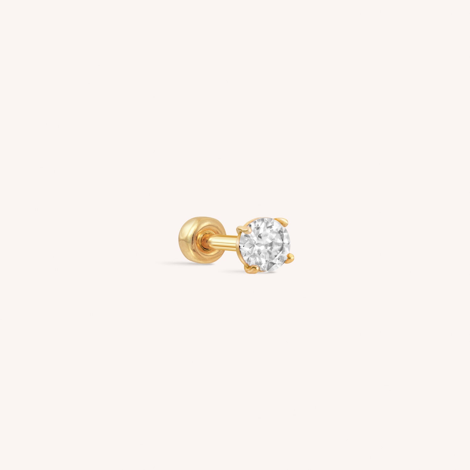 14K Solid Gold Little CZ Barbell