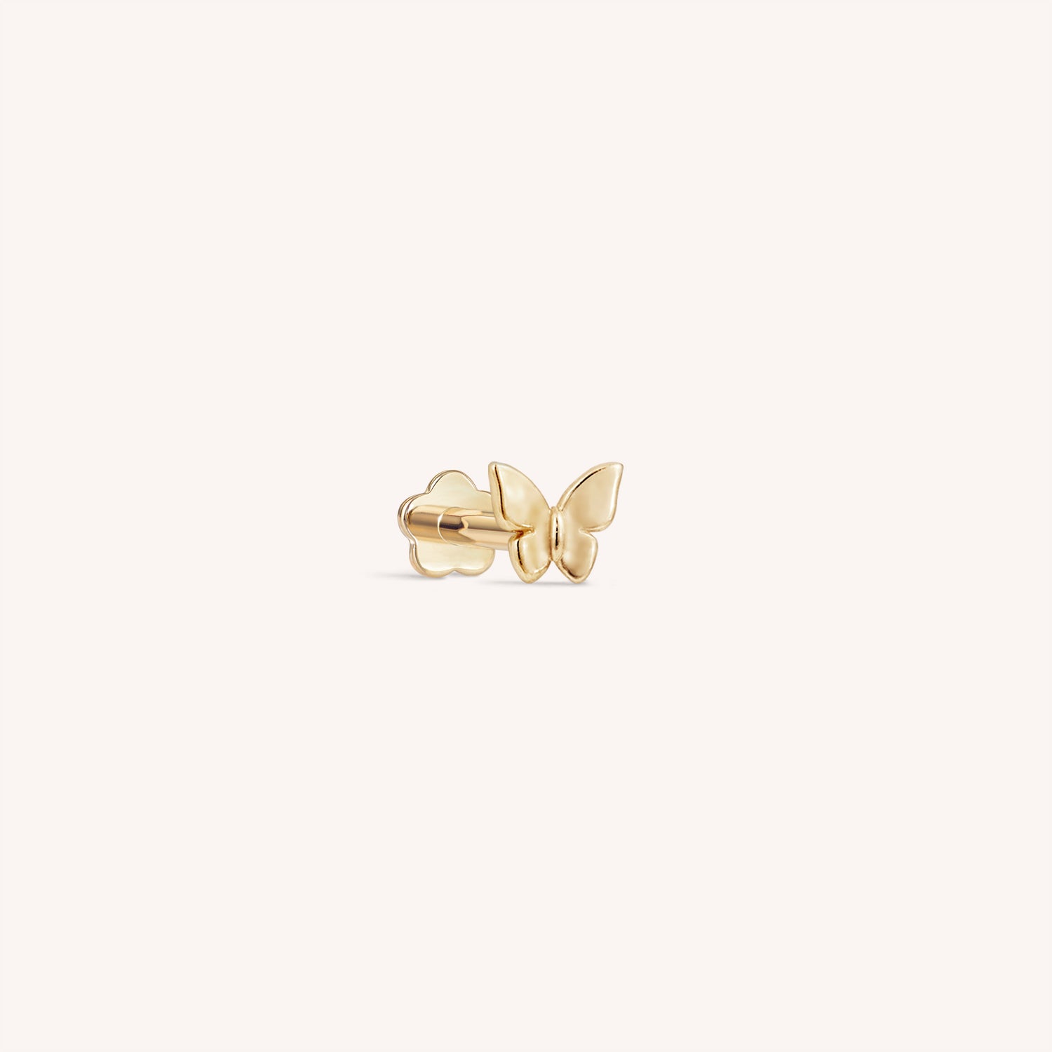 14K Solid Gold Butterfly And Bloom Flatback Earring Set