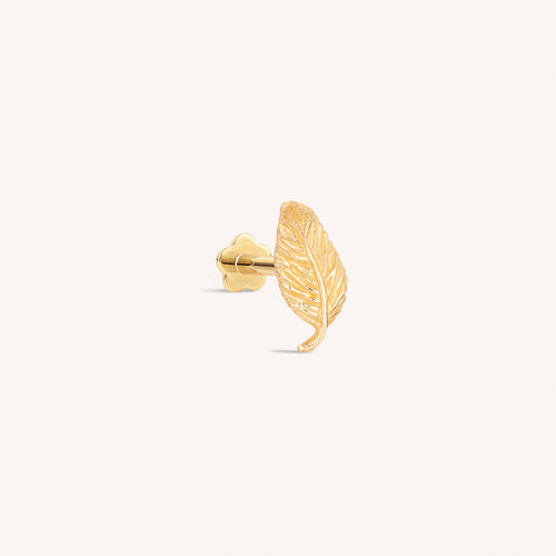 14K Solid Gold Single Leaf Flat Back Earring