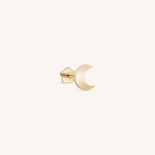 14K Solid Gold Little Moon Flatback Earring