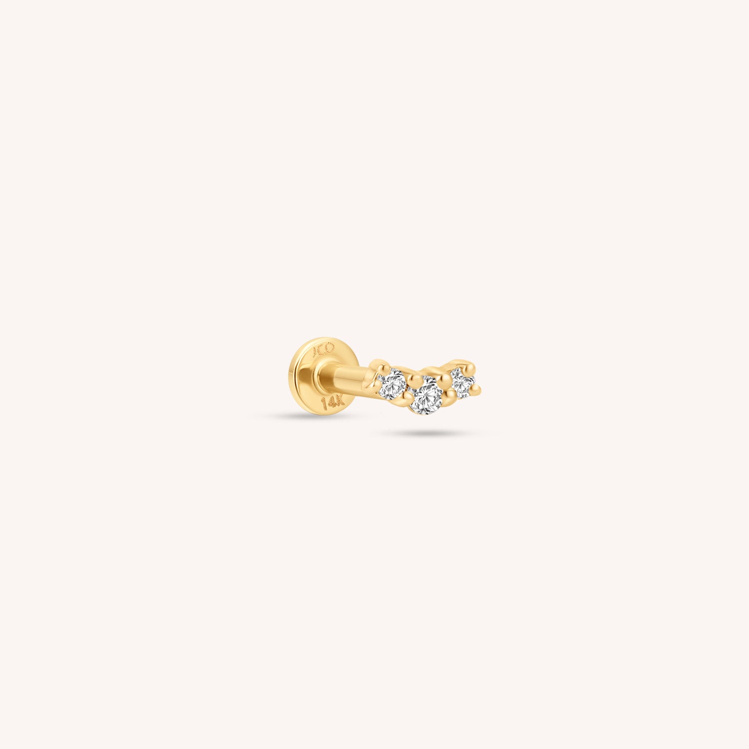 14K Solid Gold Diamond Curve Flatback Earring