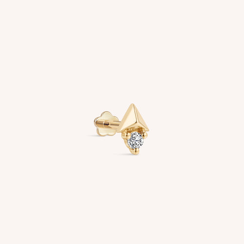 14K Solid Gold Tetrahedron Diamond Flatback Earring