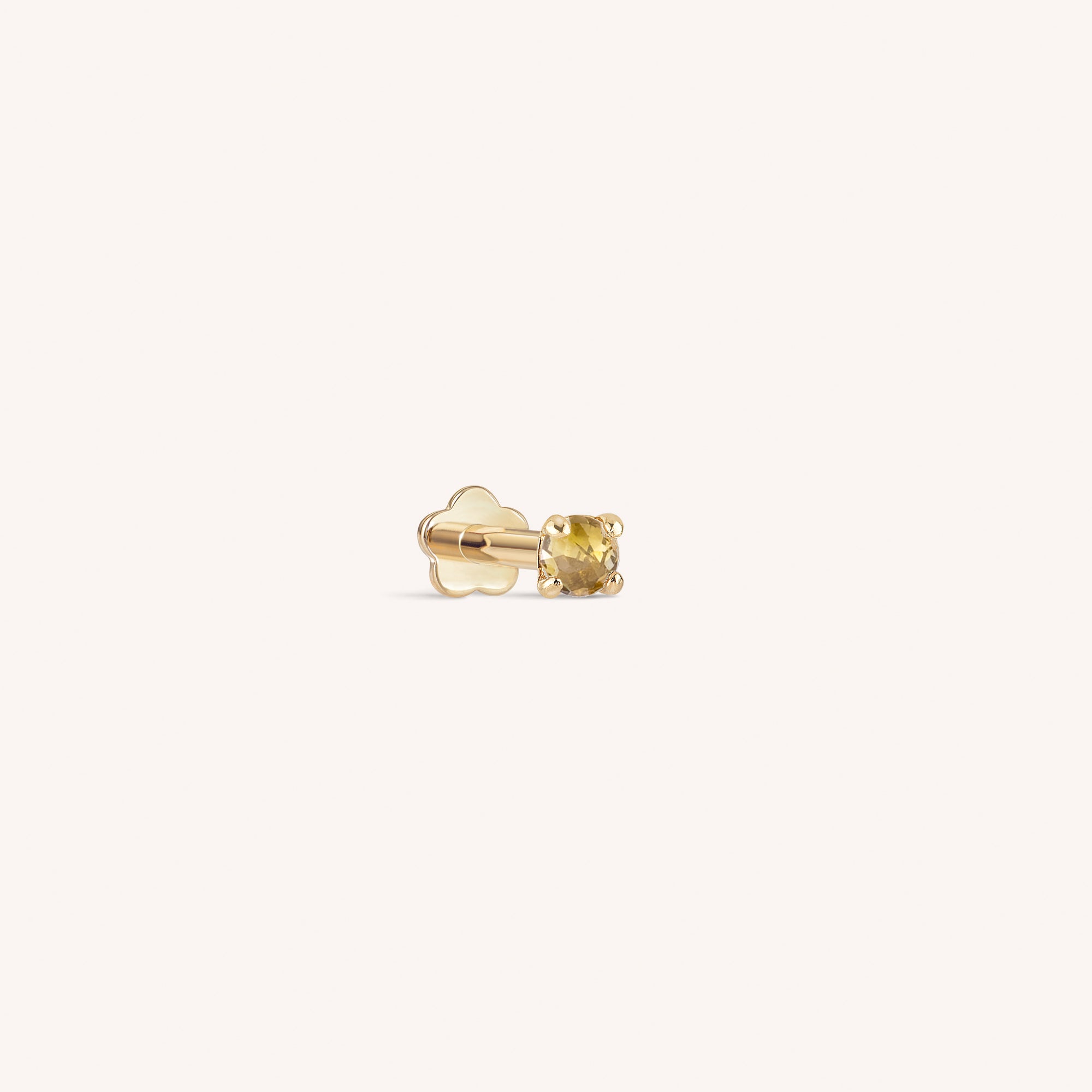 14K Solid Gold Cognac Diamond Flatback Earring 2mm