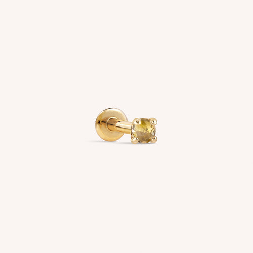 14K Solid Gold Cognac Rough Diamond Flatback Earring 2mm