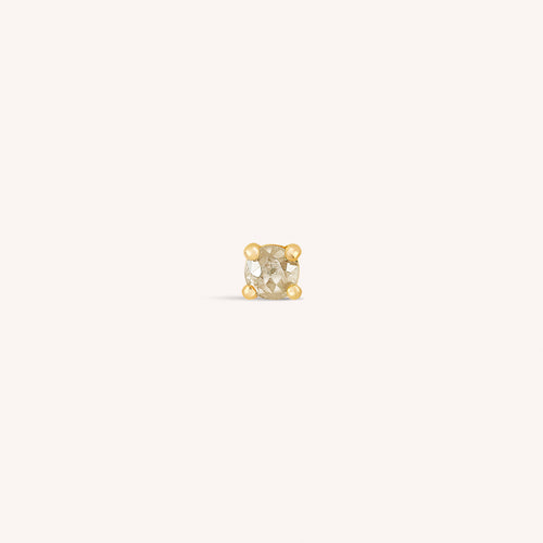 14K Solid Gold Cognac Rough Diamond Flatback Earring 2mm