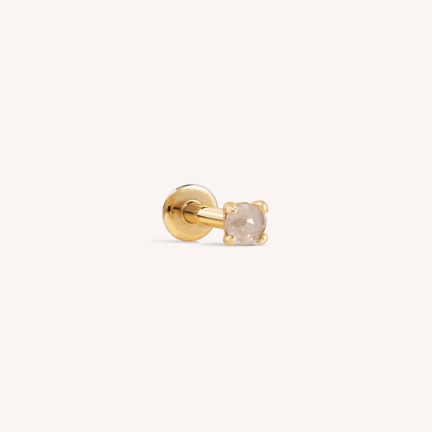 14K Solid Gold Grey Rough Diamond Flatback Earring 2mm