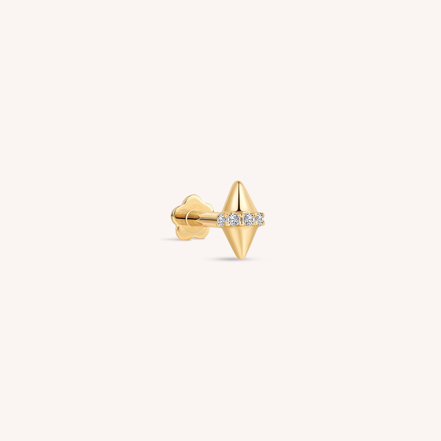 14K Solid Gold Rivet Diamond Flatback Earring