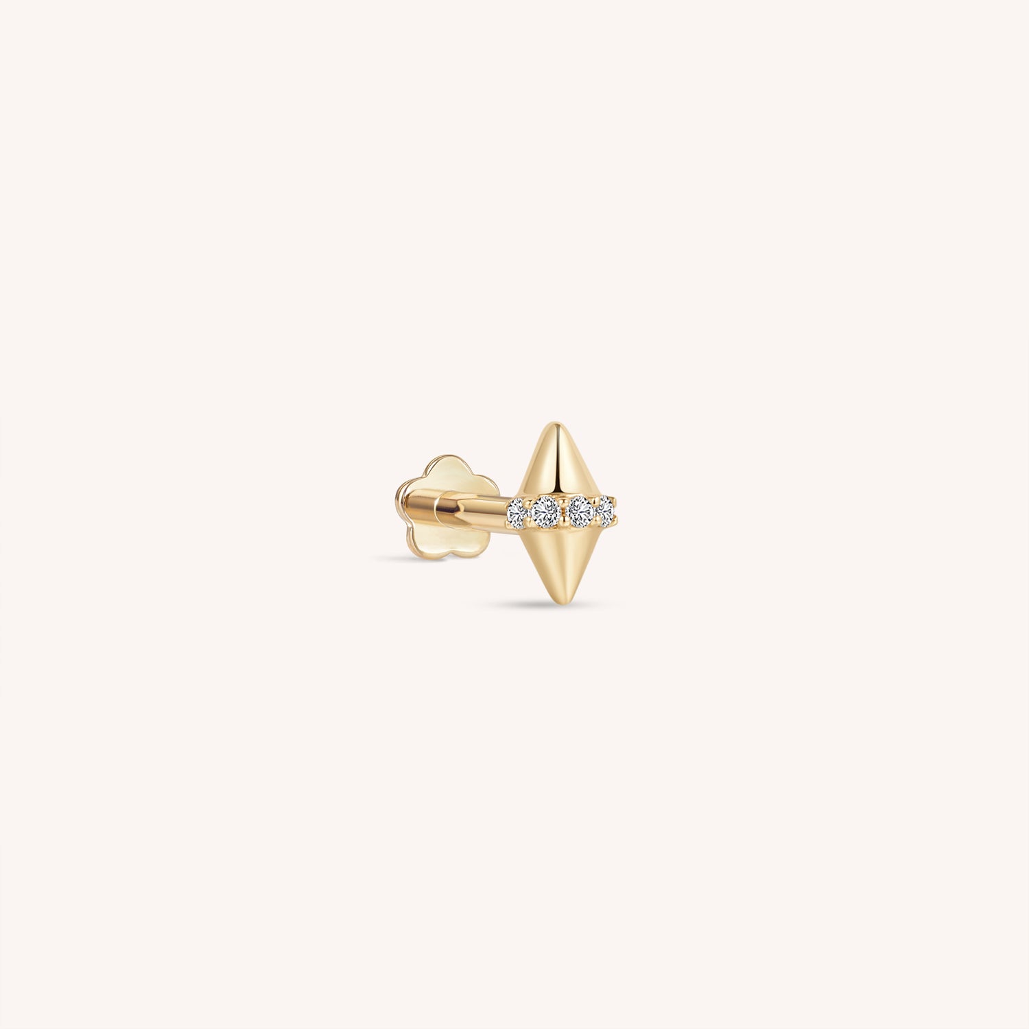 14K Solid Gold Rivet Diamond Flatback Earring