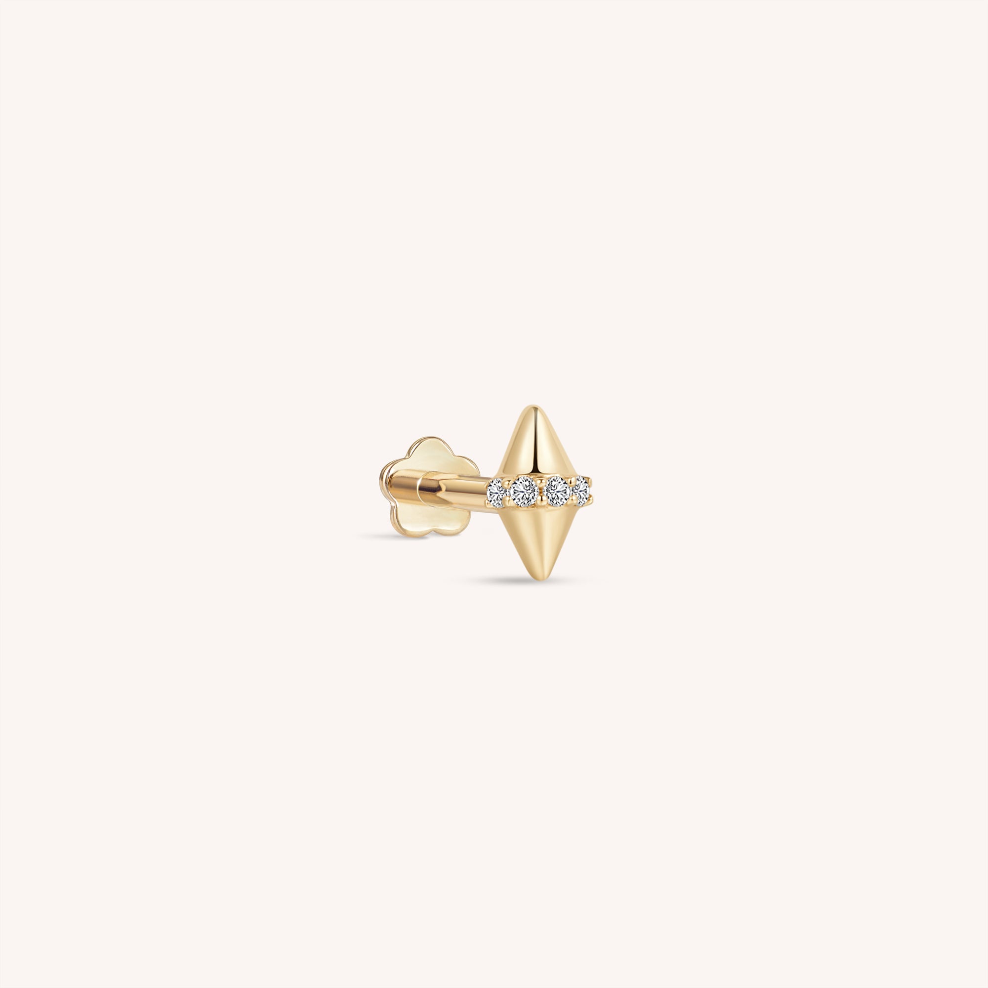 14K Solid Gold Rivet Diamond Flatback Earring