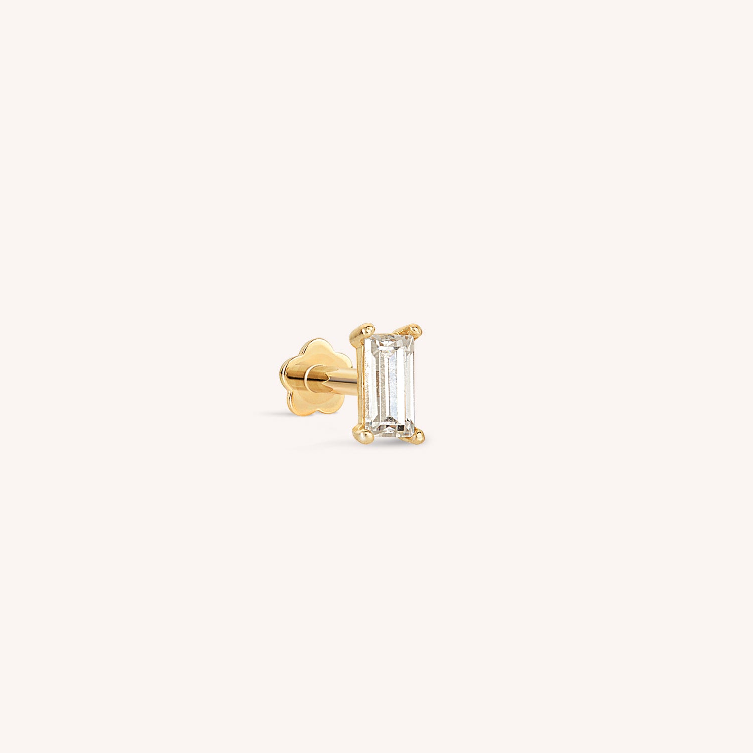 14K Solid Gold Baguette Flatback Earring