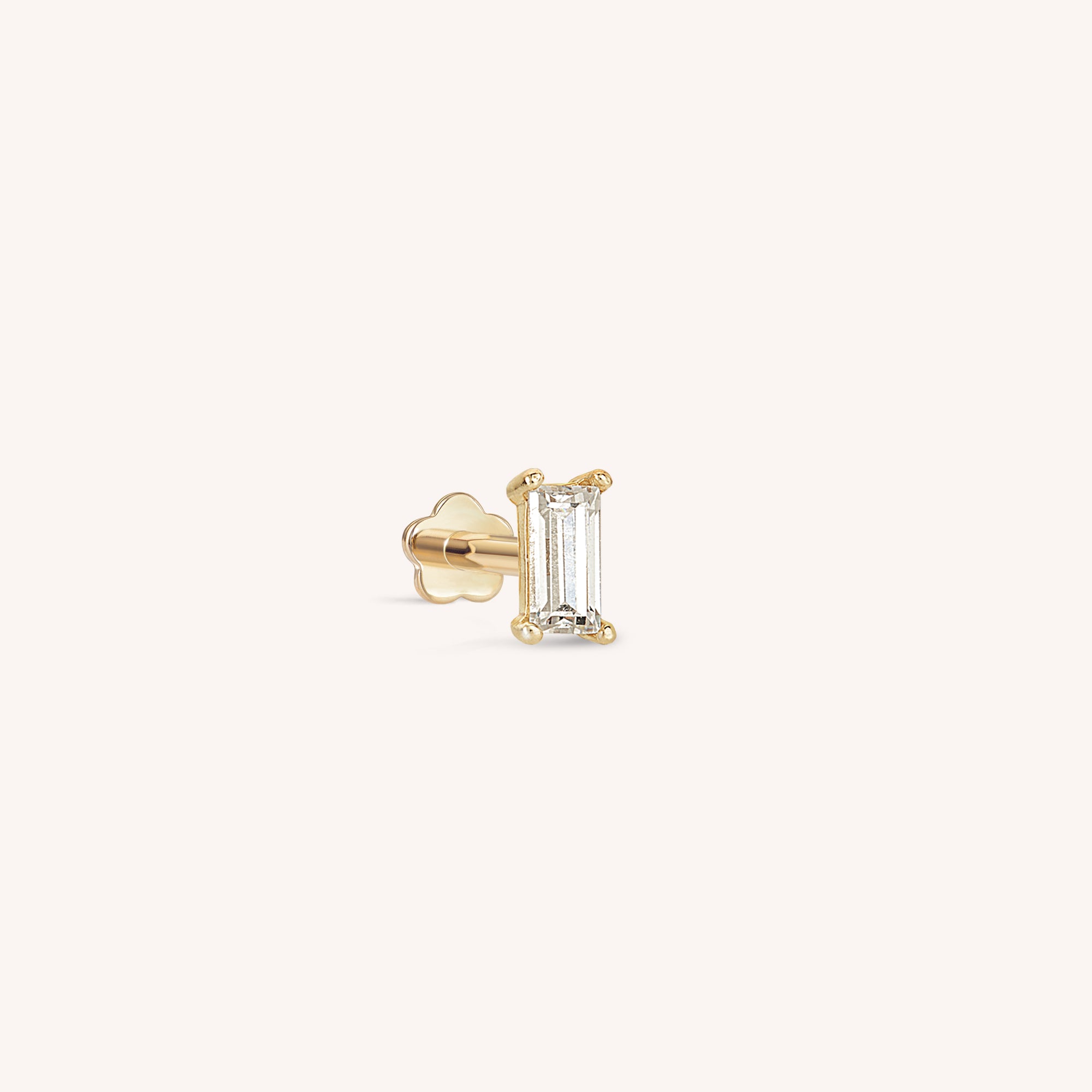 14K Solid Gold Baguette Flatback Earring