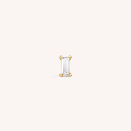 14K Solid Gold Baguette Flatback Earring