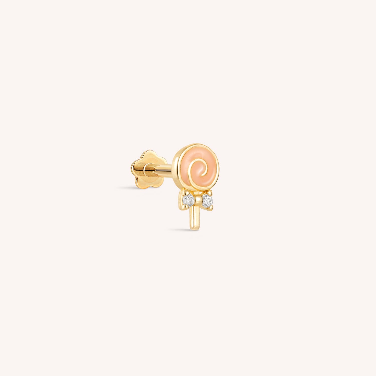 14K Solid Gold Lollipop Flatback Earring