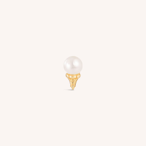 14K Solid Gold Pearl Ice Cream Cone Flatback Earring