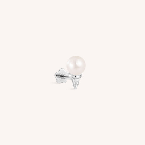 14K Solid Gold Freshwater Pearl Ice Cream Cone Flatback Earring