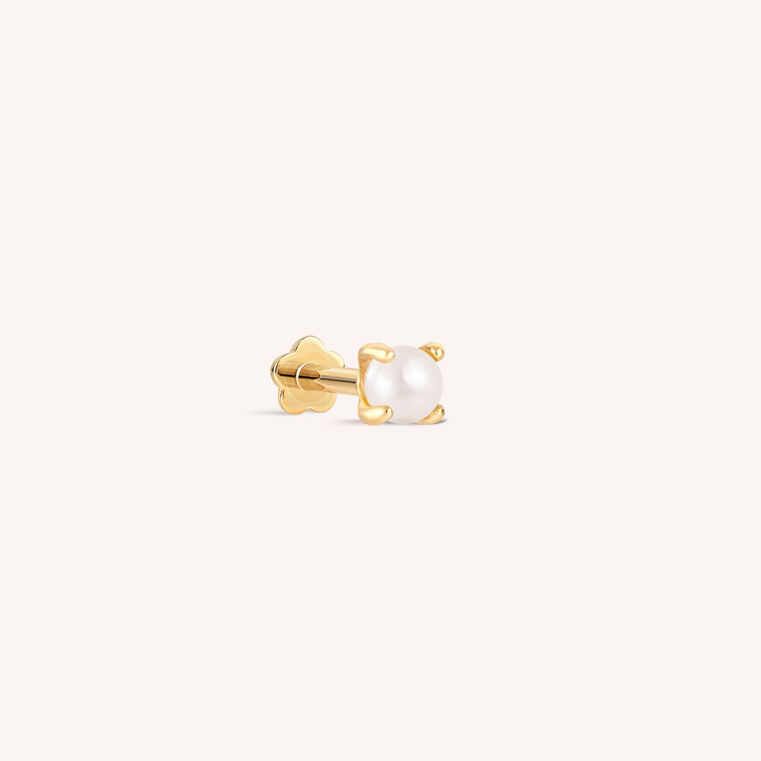 14K Solid Gold Pearl Flatback Earring