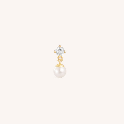 14K Solid Gold Dangle Pearl Flatback Earring