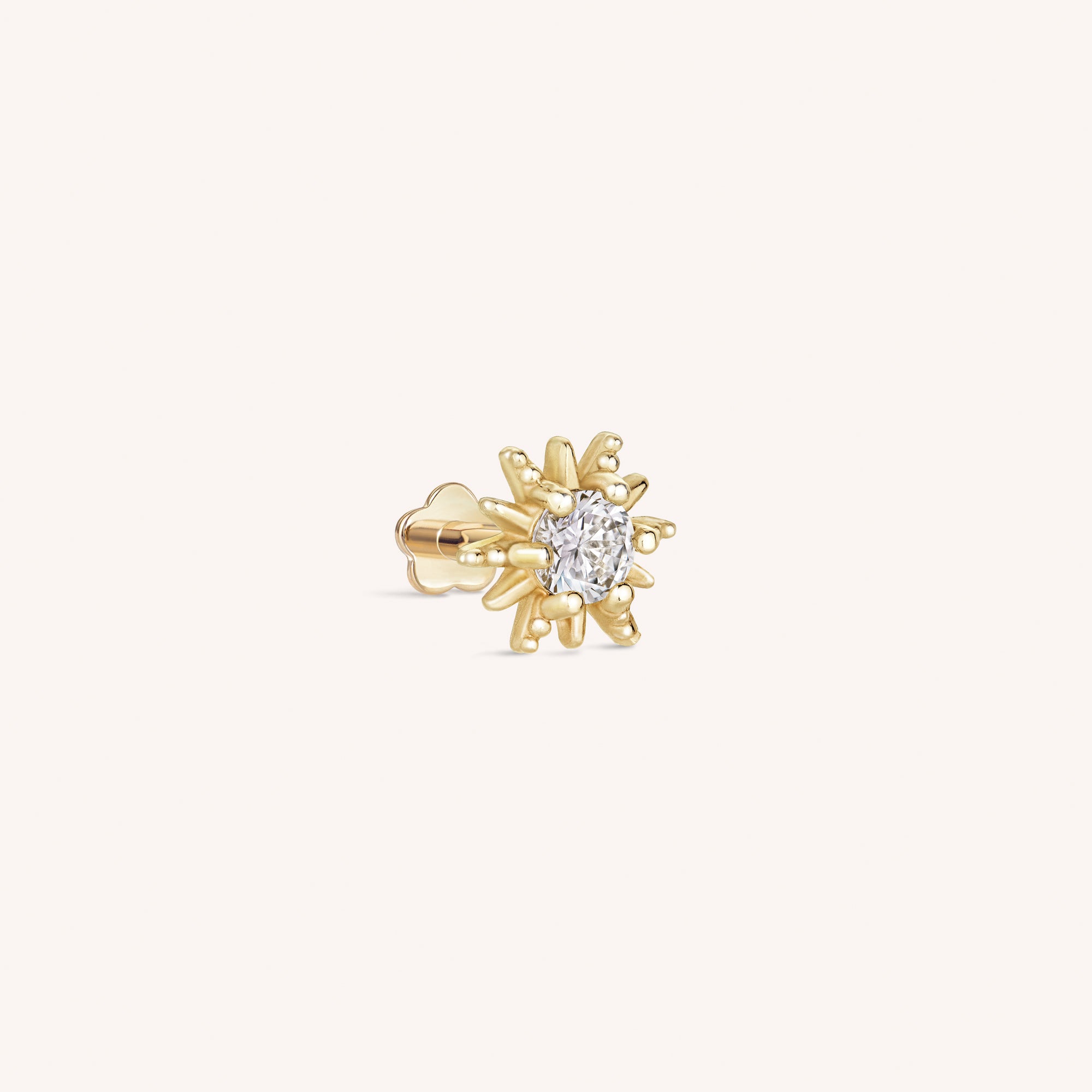 14K Solid Gold Radiant Sun Flatback Earring