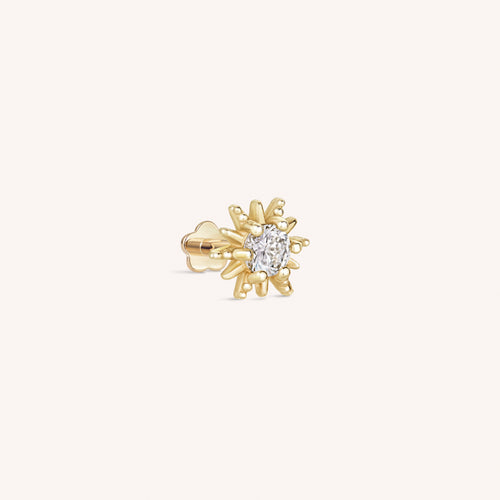 14K Solid Gold Radiant Sun Flatback Earring