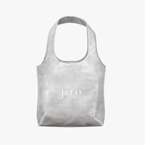 Silver Leather Tote Bag