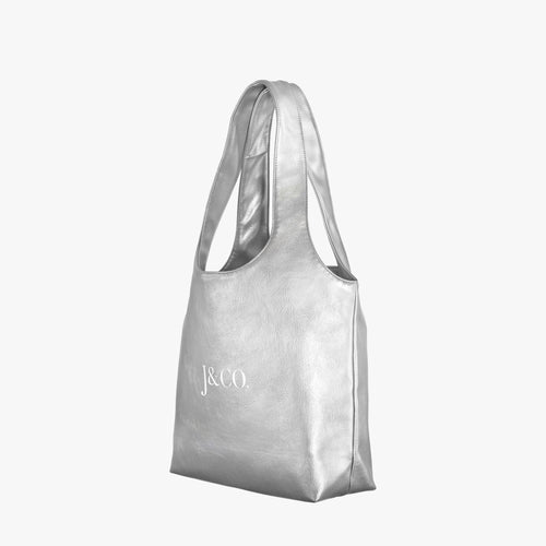 Silver Leather Tote Bag