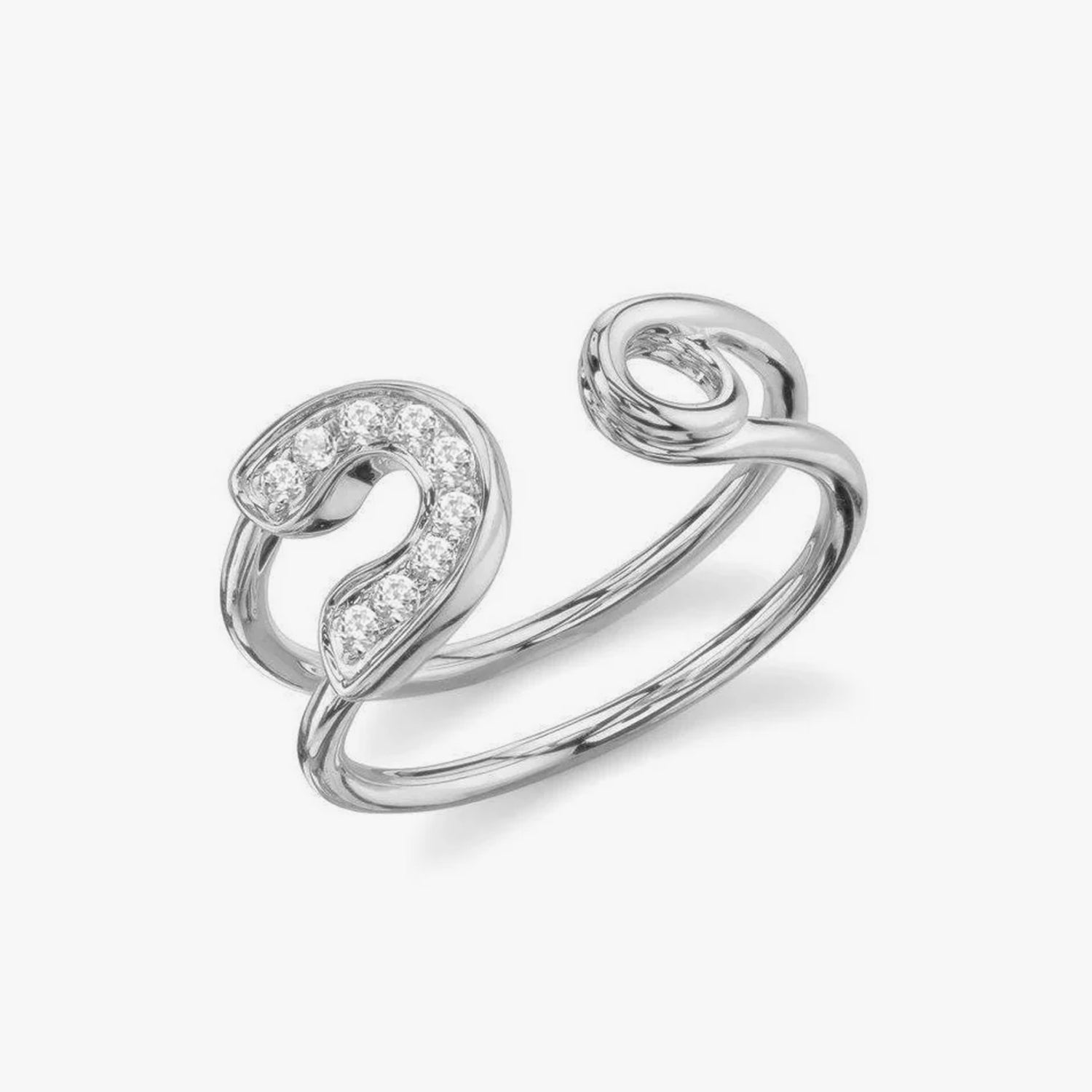 Luxe Pave Safety Pin Ring Silver