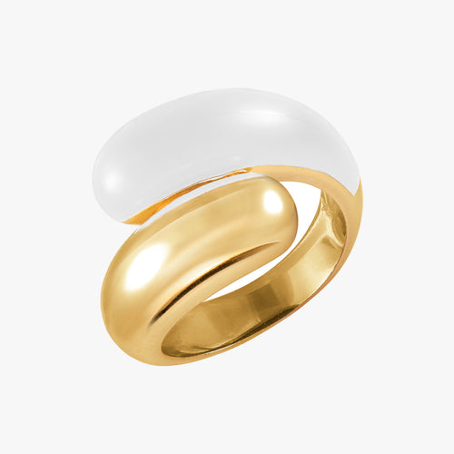 Twin Dome White Enamel Ring