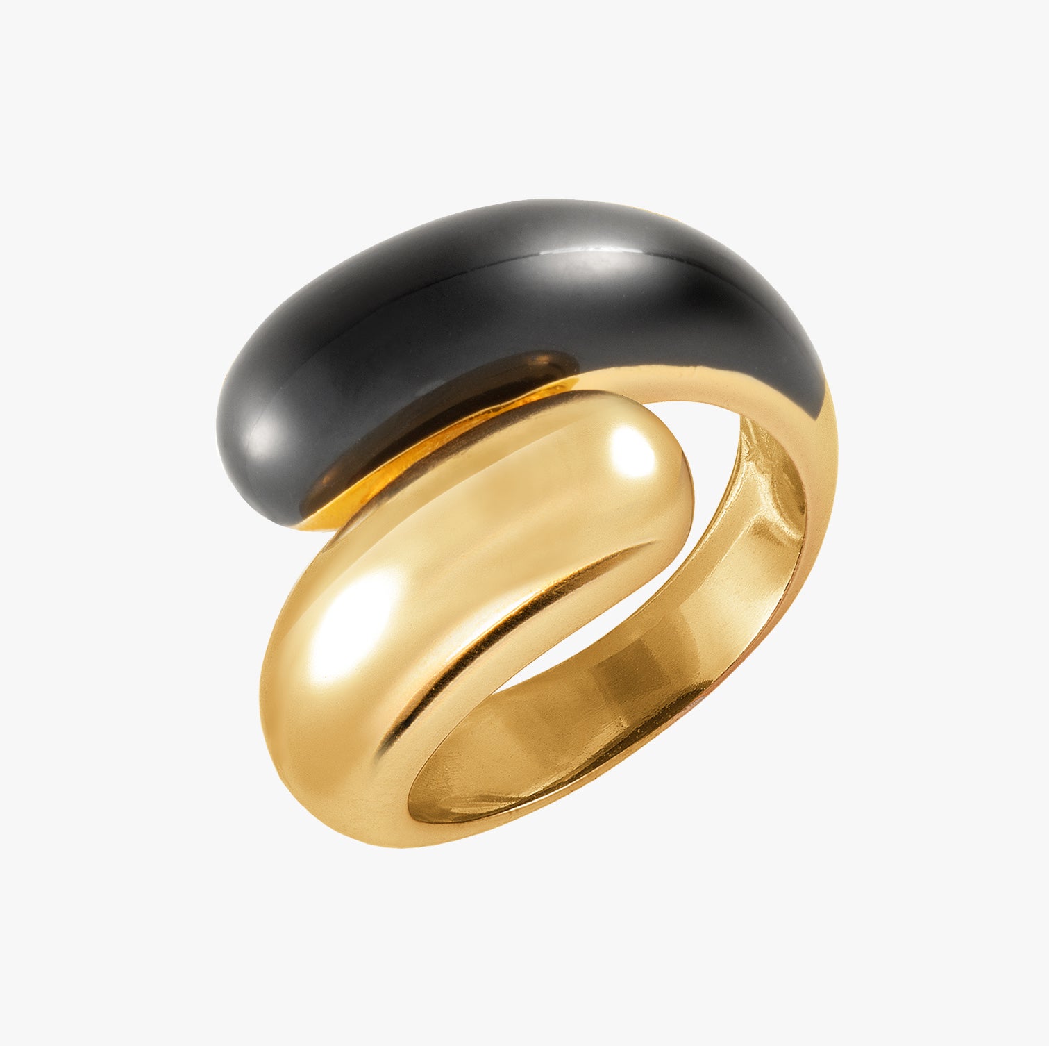 Twin Dome Black Enamel Ring Gold / US 7