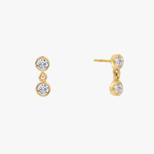 Double Bezel Drop Stud Earrings