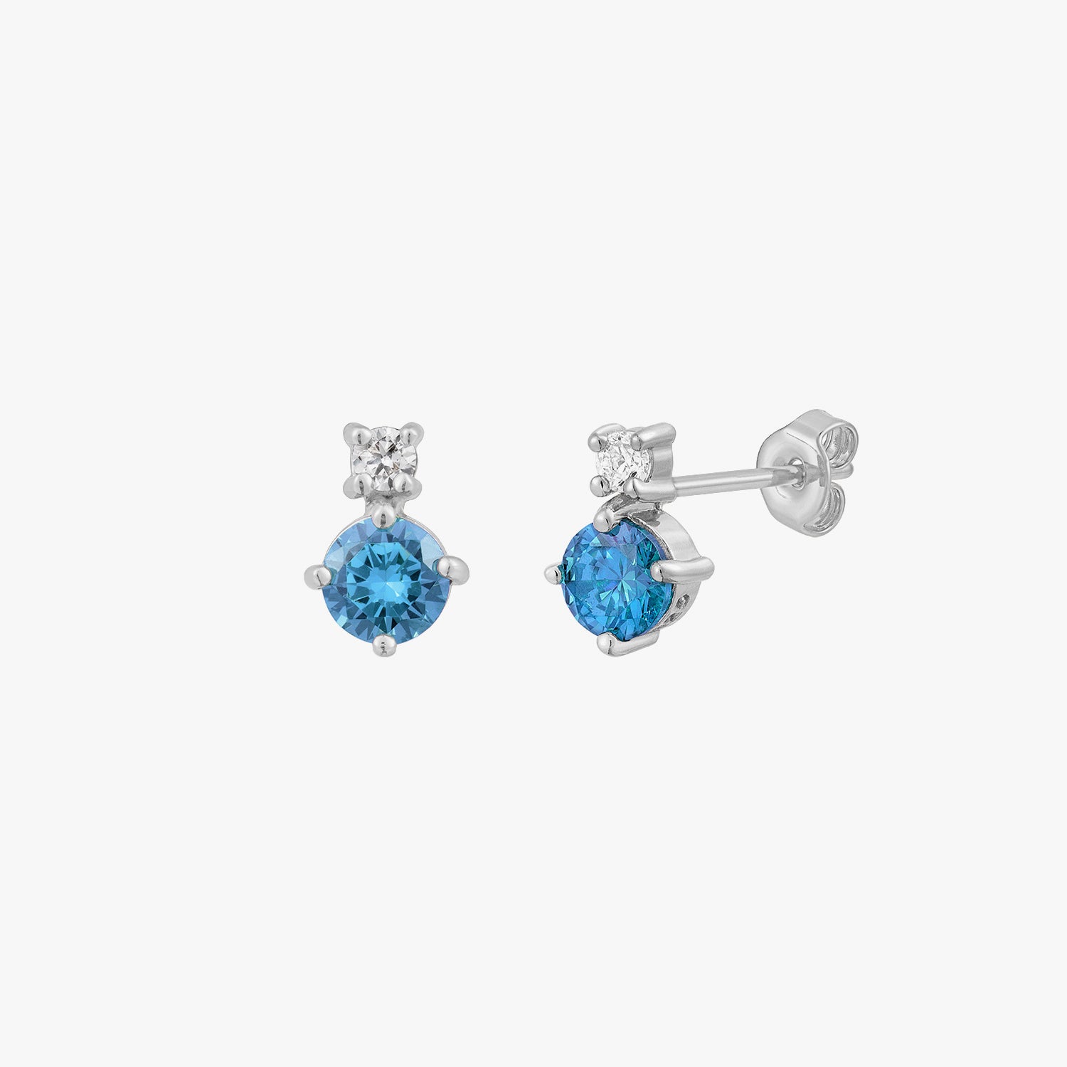 925 Sterling Silver Light Blue White CZ Oval Womens Stud Earrings