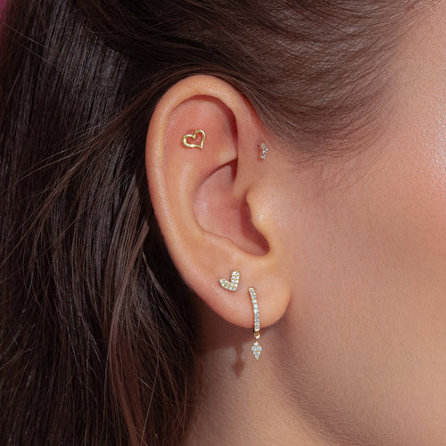14K Solid Gold Diamond Curve Flatback Earring