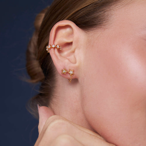 Pave Star Chain Stud Earrings