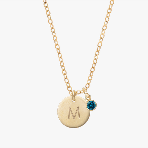 Personalized Initial Disc With Birthstone Necklace