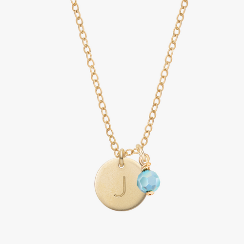 Personalized Initial Disc With Birthstone Necklace