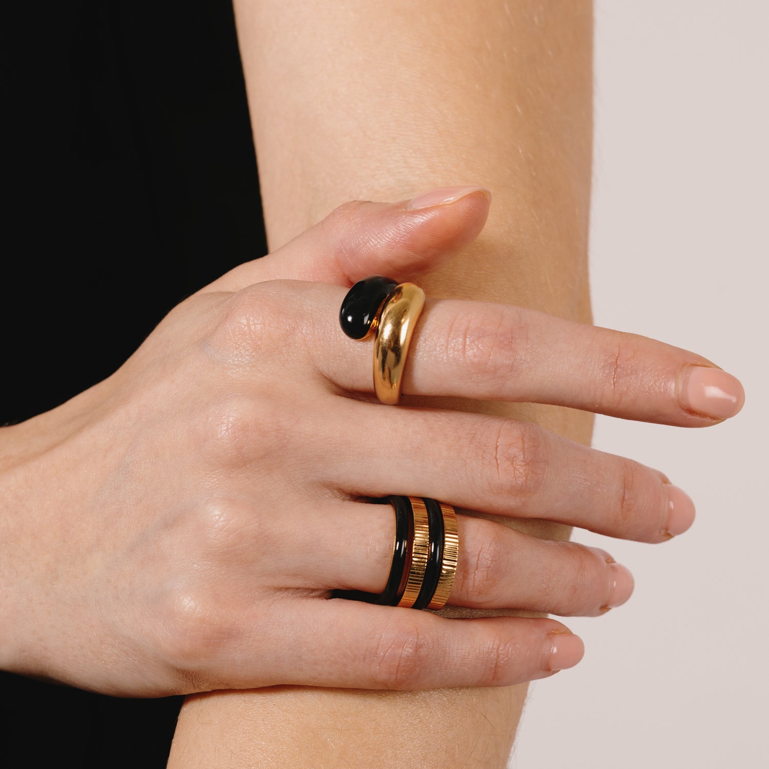 Twin Dome Black Enamel Ring J CO Jewellery